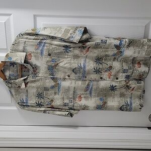 Batik Bay Easy Care Men's Rayon Medium Shirt. Front Button Pocket Island Motif